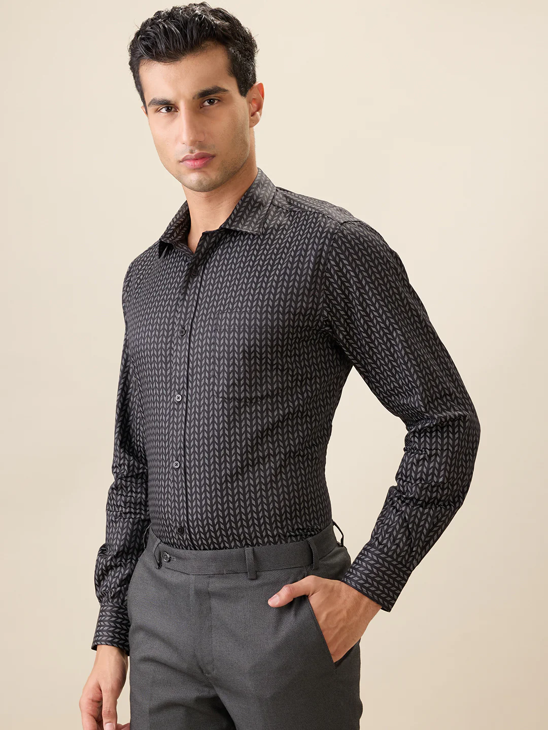 Park Avenue Men Black Printed Regular Fit Cotton Full Sleeve Ainsley Collar Formal Shirt - Image 3