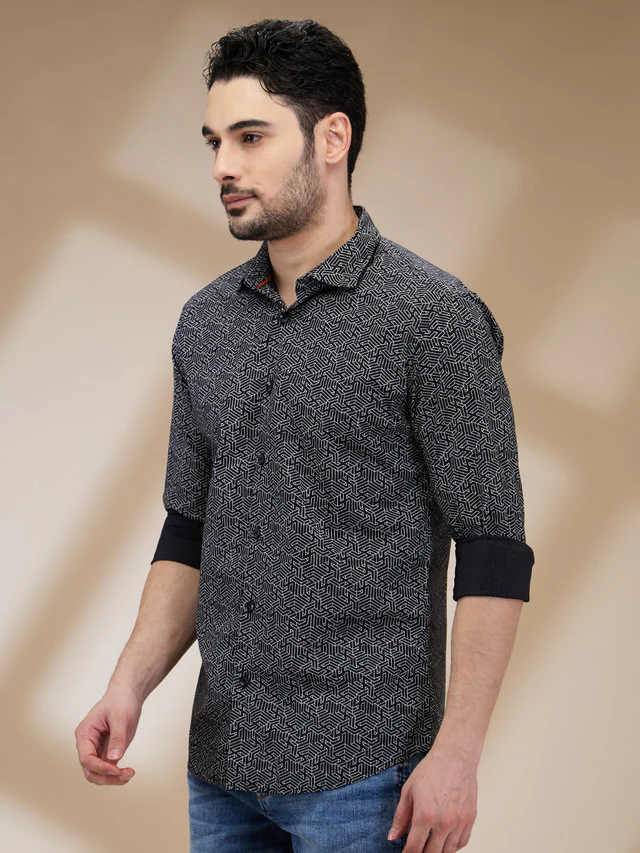 Park Avenue Men Black Printed Slim Fit Cotton Blend Casual Shirt - Image 3