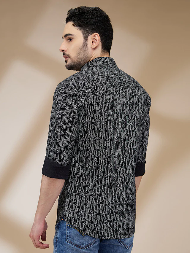 Park Avenue Men Black Printed Slim Fit Cotton Blend Casual Shirt - Image 4