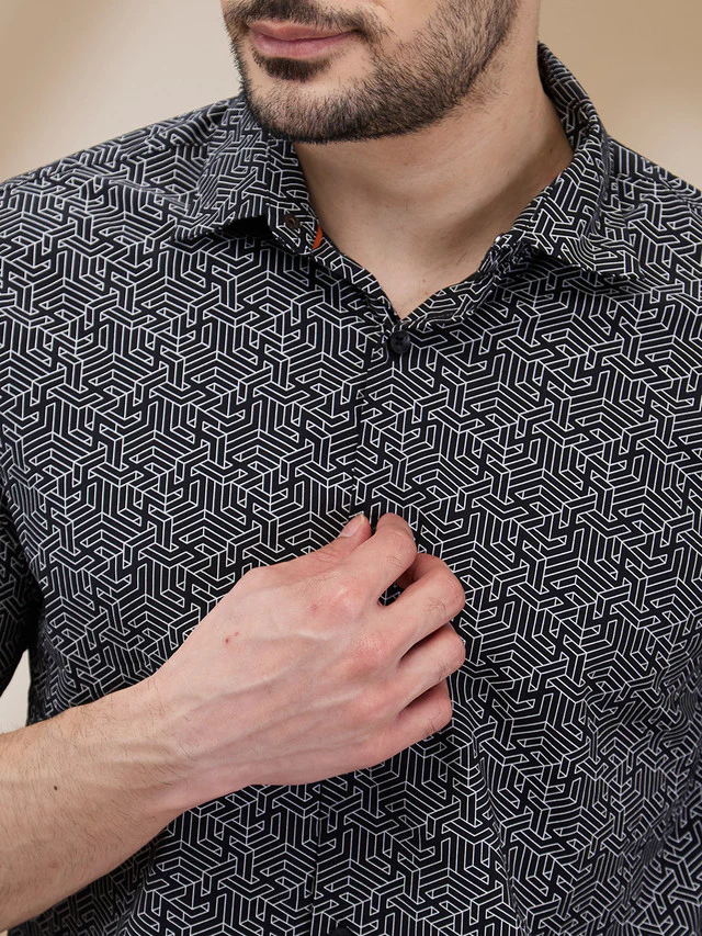 Park Avenue Men Black Printed Slim Fit Cotton Blend Casual Shirt - Image 5