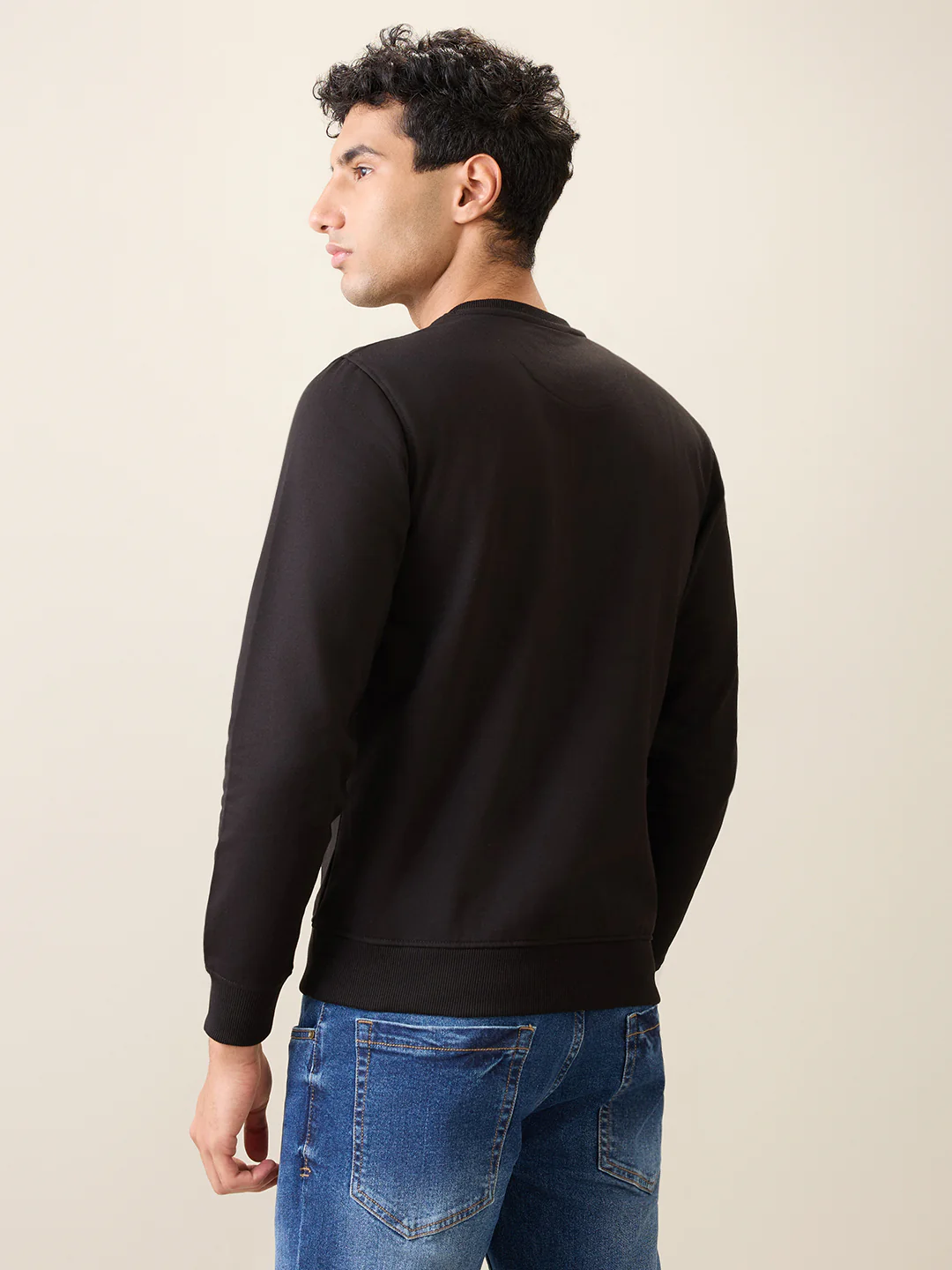 Park Avenue Men Black Printed Slim Fit Cotton Blend Round Neck Collar Sweatshirt - Image 4