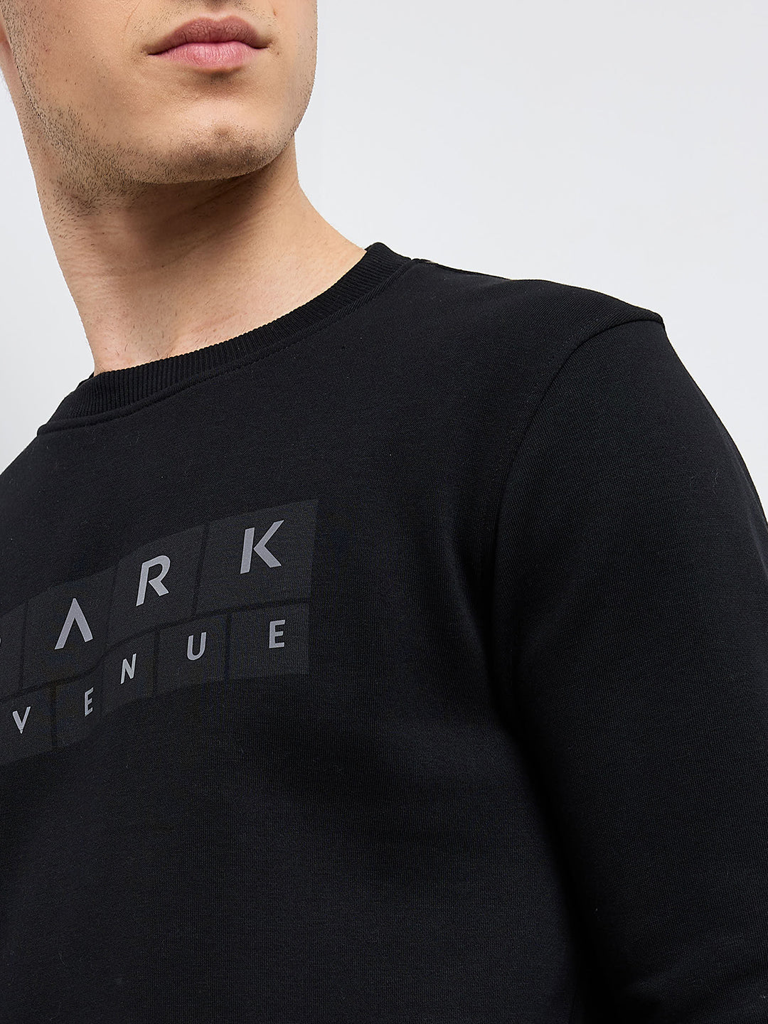 Park Avenue Men Black Printed Slim Fit Cotton Blend Round Neck Collar Sweatshirt - Image 6