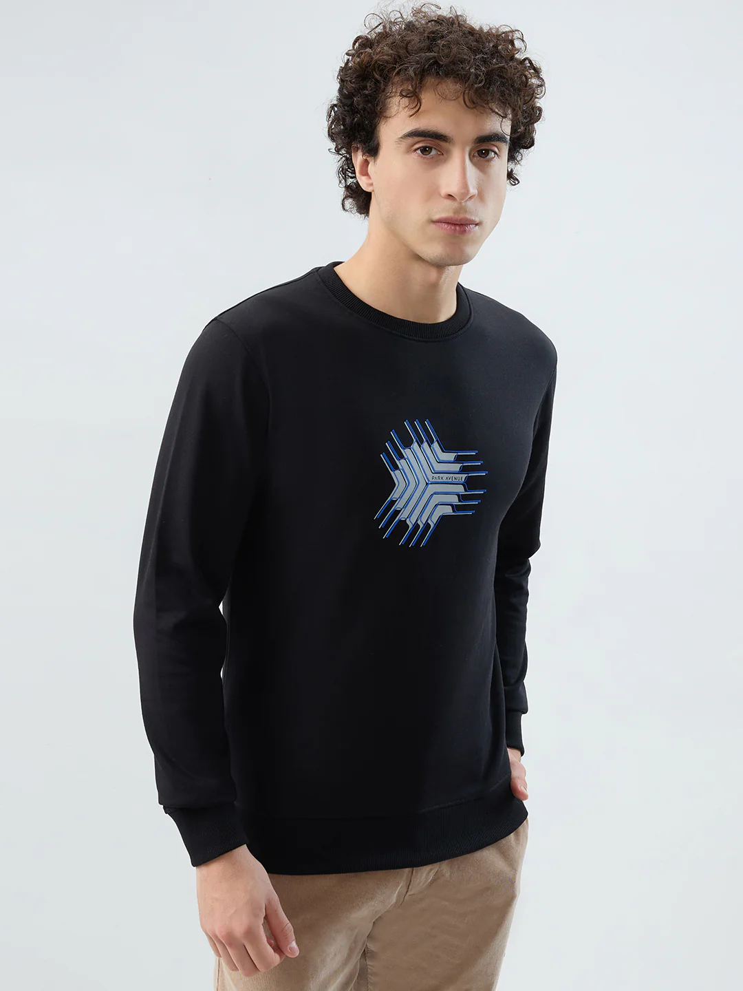 Park Avenue Men Black Printed Slim Fit Cotton Blend Sweatshirt - Image 2