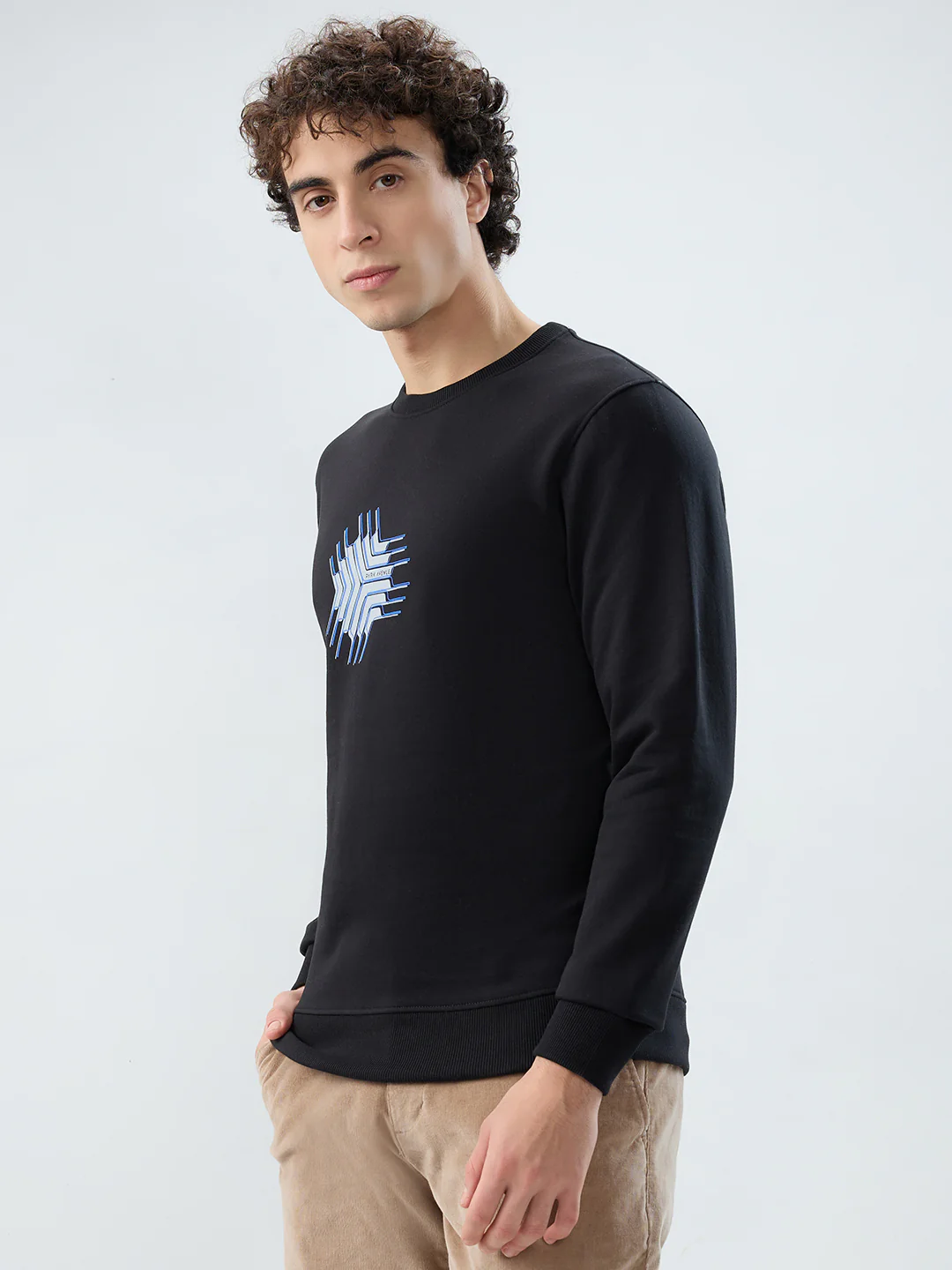 Park Avenue Men Black Printed Slim Fit Cotton Blend Sweatshirt - Image 3