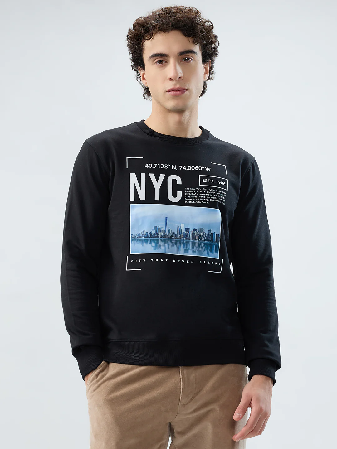 Park Avenue Men Black Printed Slim Fit Cotton Blend Sweatshirt