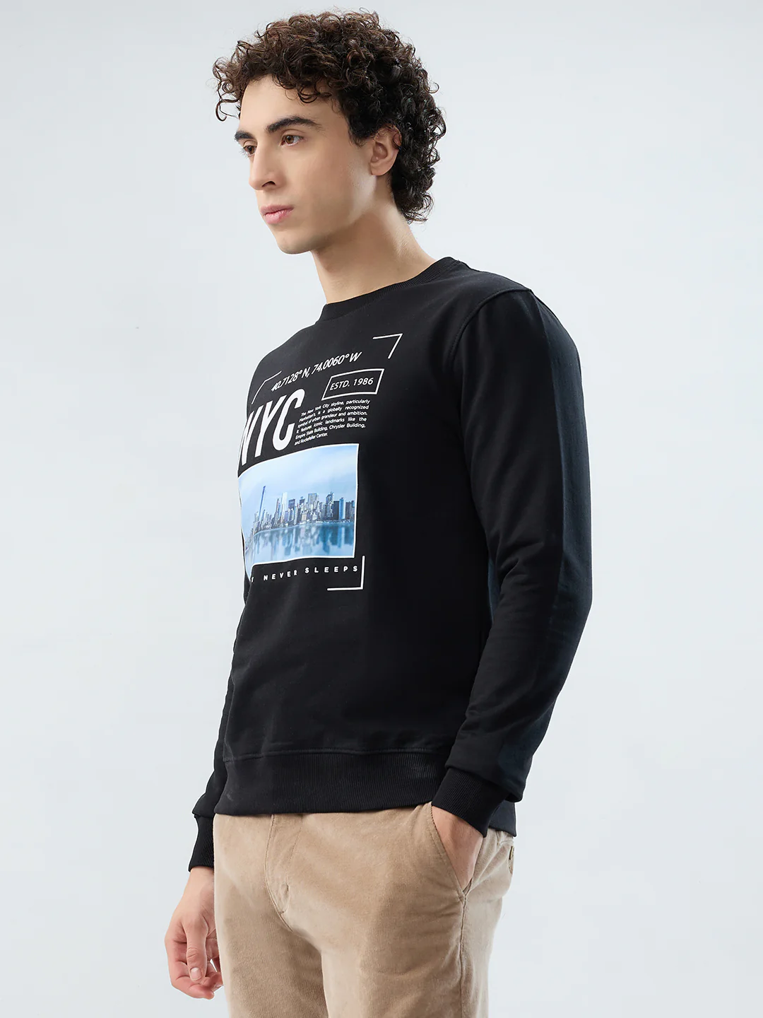 Park Avenue Men Black Printed Slim Fit Cotton Blend Sweatshirt - Image 3