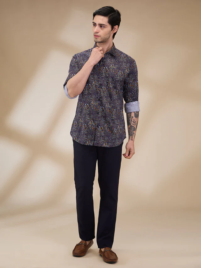 Park Avenue Men Black Printed Slim Fit Cotton Casual Shirt - Image 2