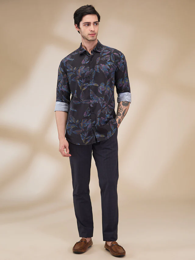Park Avenue Men Black Printed Slim Fit Cotton Casual Shirt - Image 2