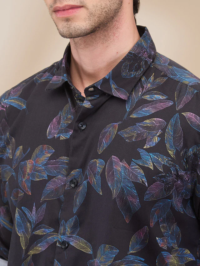 Park Avenue Men Black Printed Slim Fit Cotton Casual Shirt - Image 5