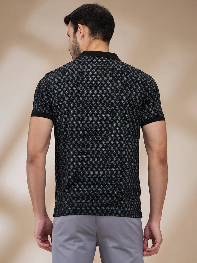 Park Avenue Men Black Printed Slim Fit Cotton T-Shirt - Image 4