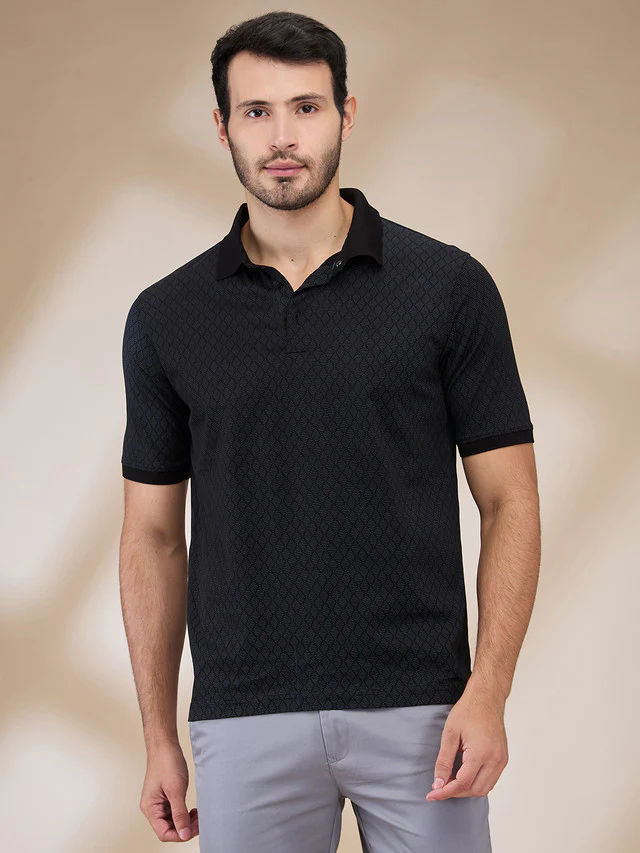Park Avenue Men Black Printed Slim Fit Cotton T-Shirt