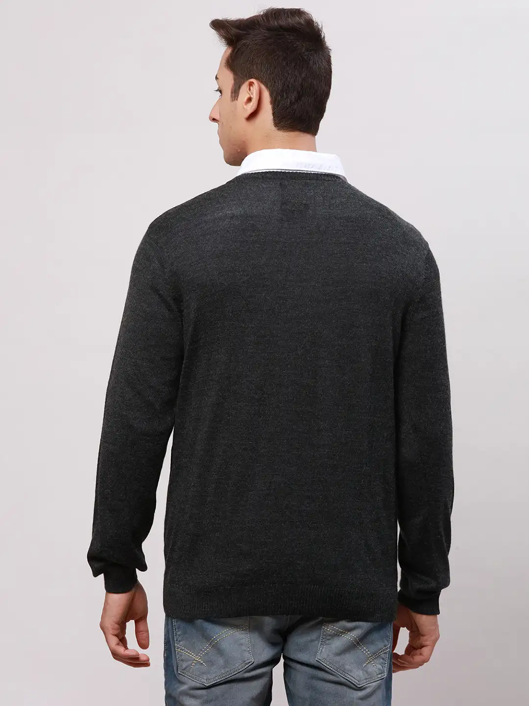 Park Avenue Men Black Regular Fit Argyle Cotton Full Sleeve V Neck Collar Pullovers - Image 4