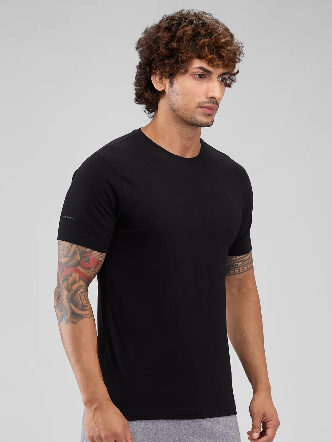 Park Avenue Men Black Regular Fit Cotton T-Shirt - Image 2