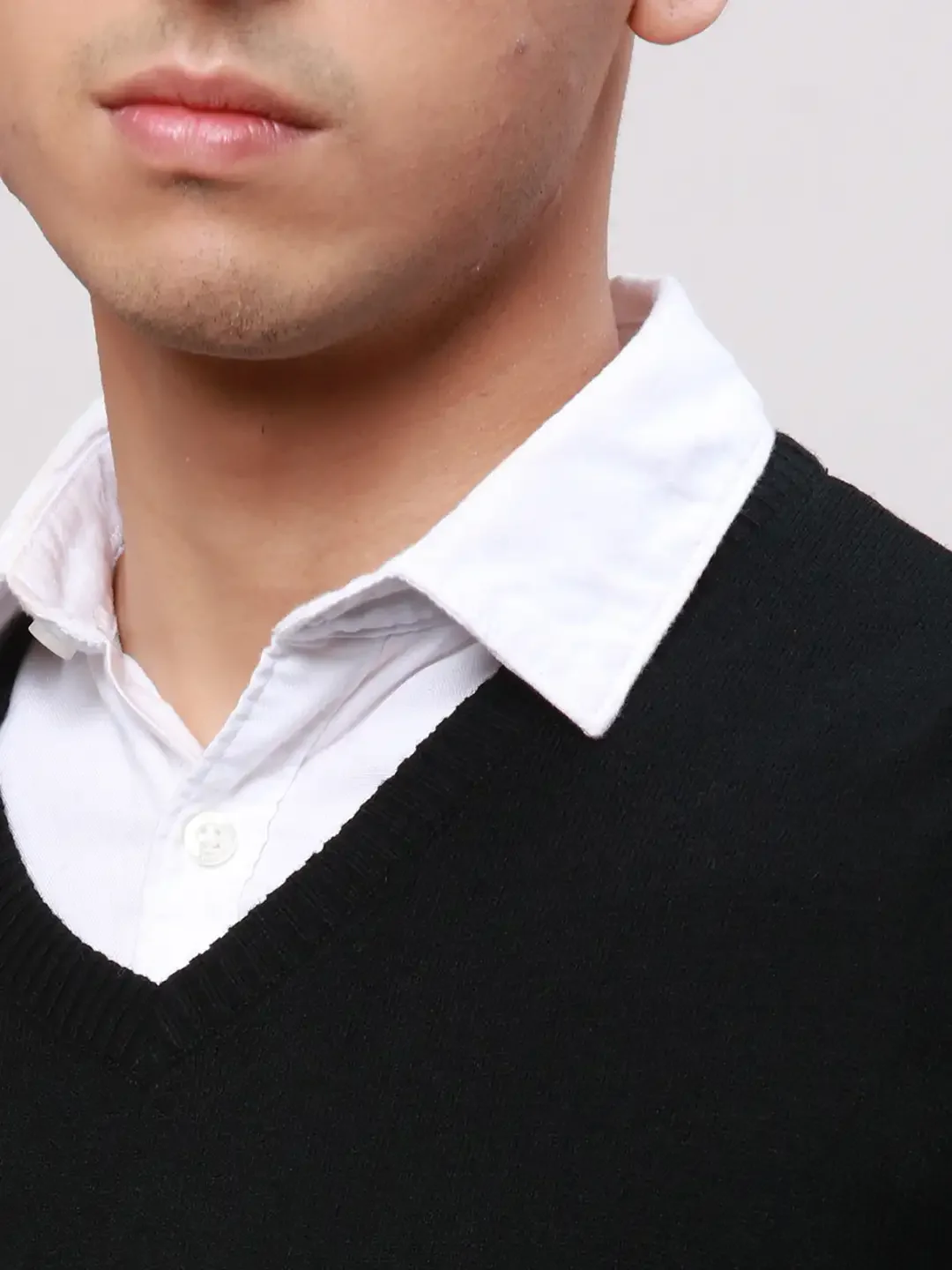 Park Avenue Men Black Regular Fit Solid Acrylic Full Sleeve V Neck Collar Pullovers - Image 6