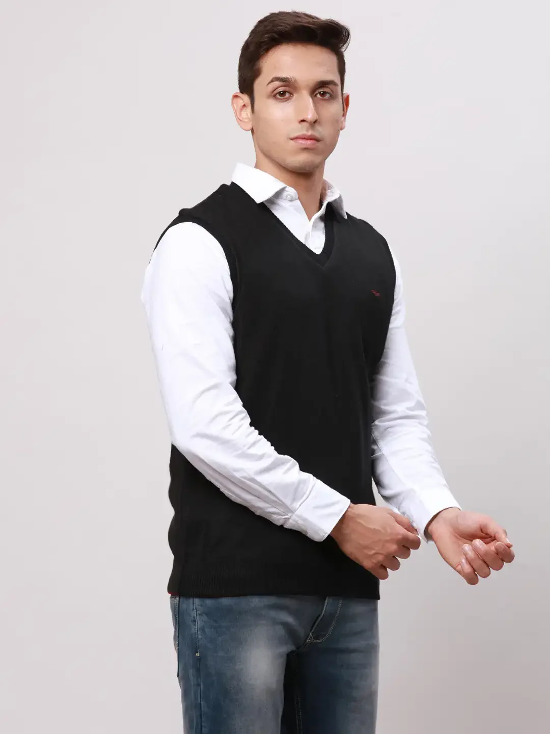 Park Avenue Men Black Regular Fit Solid Cotton Pullovers - Image 2