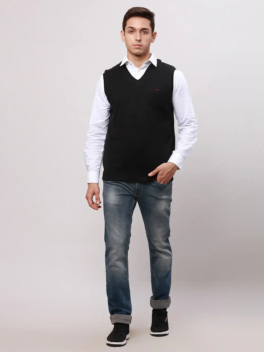 Park Avenue Men Black Regular Fit Solid Cotton Pullovers - Image 5