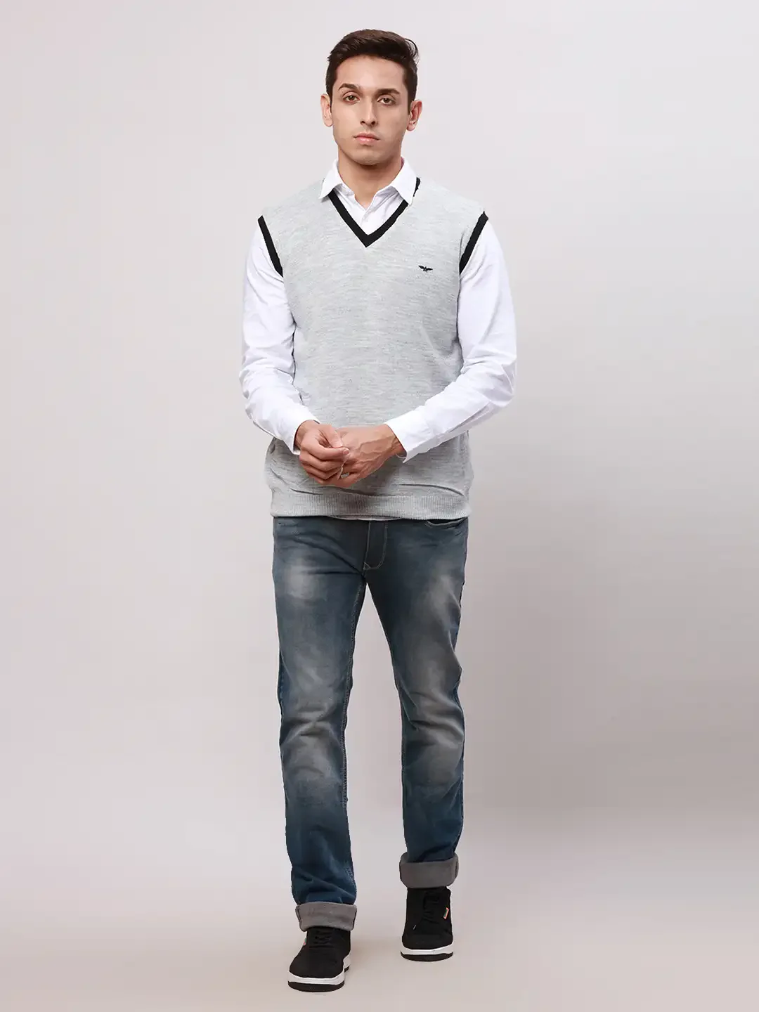 Park Avenue Men Black Regular Fit Solid Cotton Sleeveless V Neck Collar Pullovers - Image 6