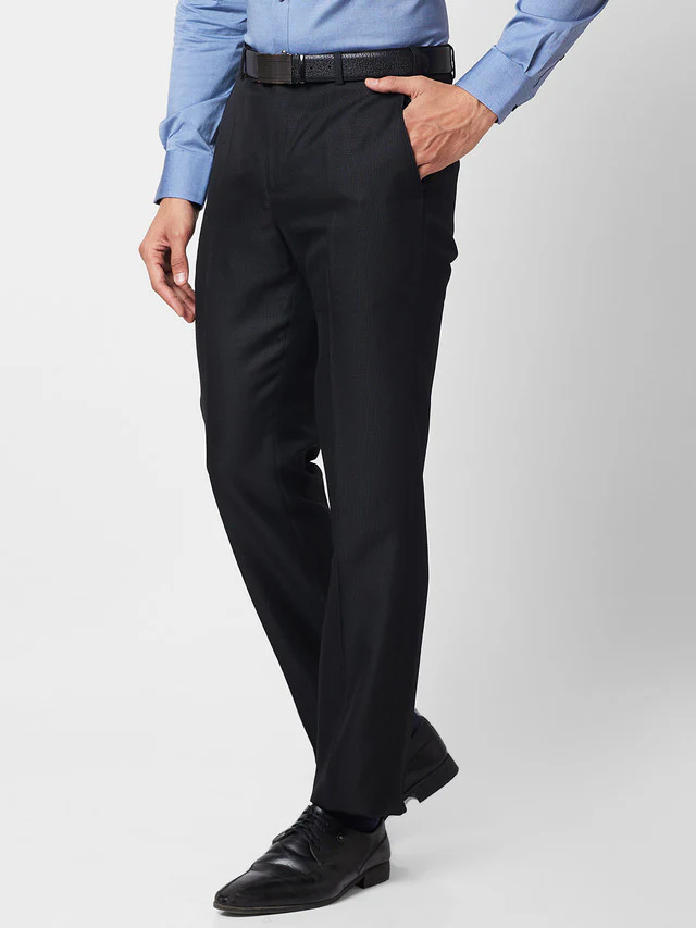 Park Avenue Men Black Self Design Regular Fit Trouser - Image 3