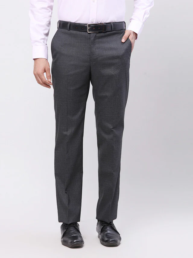 Park Avenue Men Black Self Design Regular Fit Trouser
