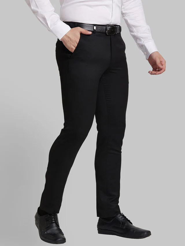 Park Avenue Men Black Self Design Super Slim Fit Trouser - Image 2