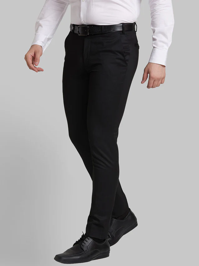 Park Avenue Men Black Self Design Super Slim Fit Trouser - Image 3