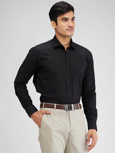 Park Avenue Men Black Slim Fit Cotton Blend Formal Shirts - Image 2