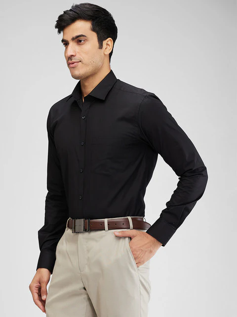 Park Avenue Men Black Slim Fit Cotton Blend Formal Shirts - Image 3