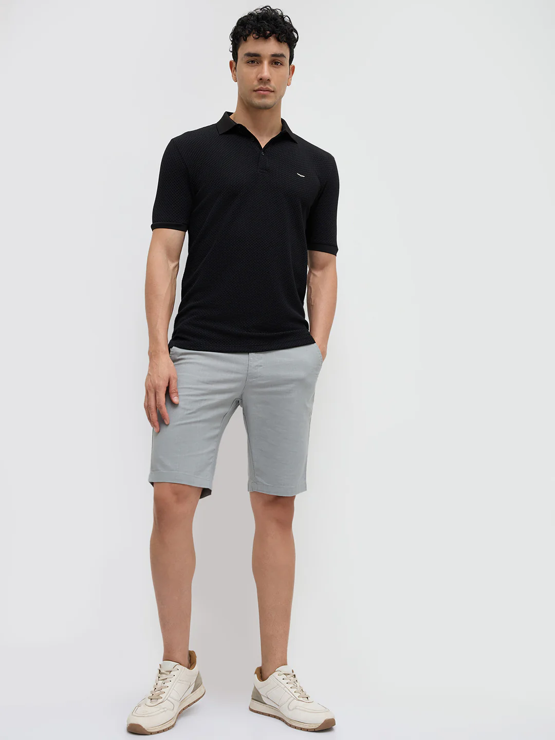 Park Avenue Men Black Slim Fit Structure Polo Neck Collar T-shirt - Image 5