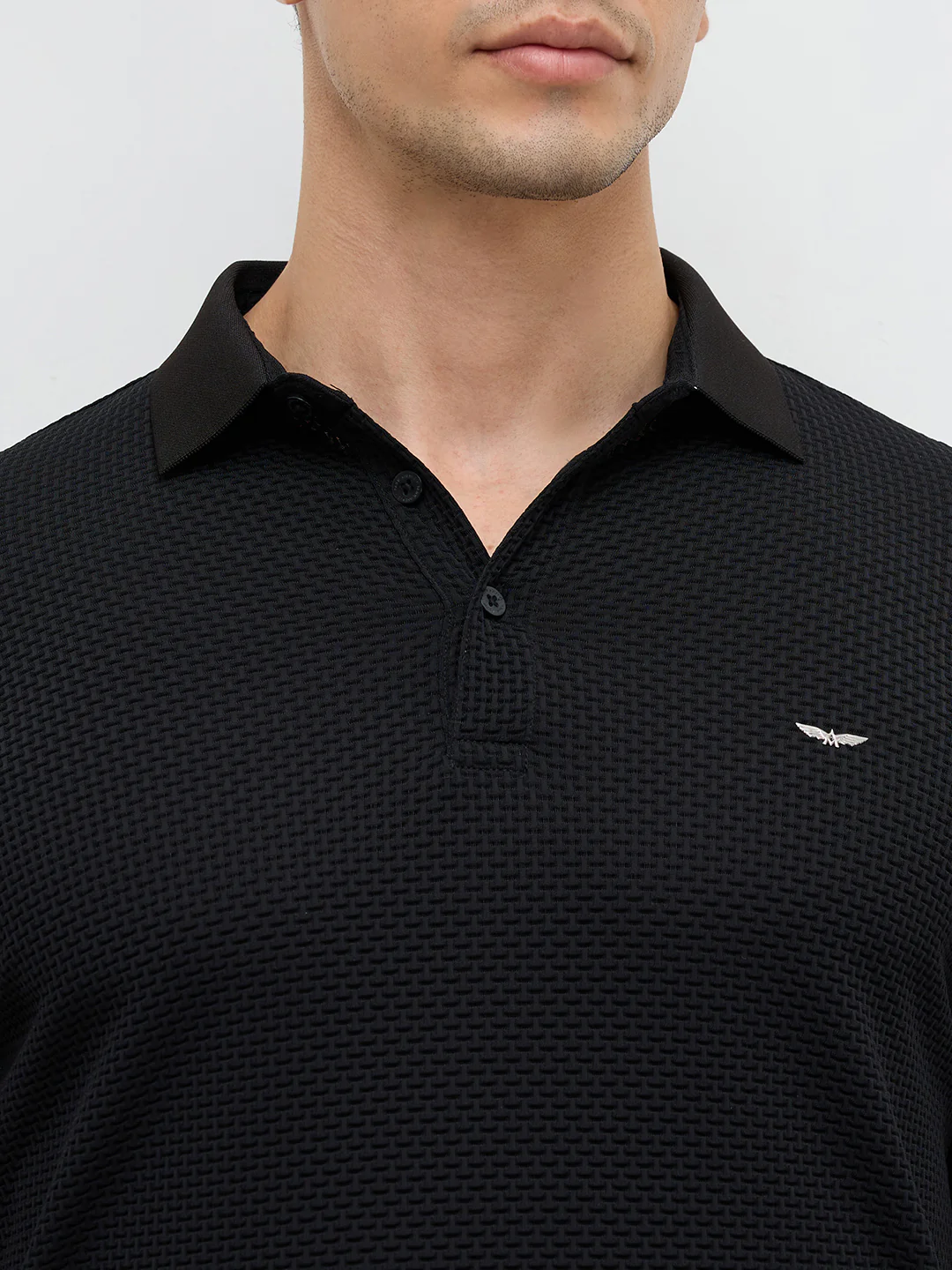 Park Avenue Men Black Slim Fit Structure Polo Neck Collar T-shirt - Image 6