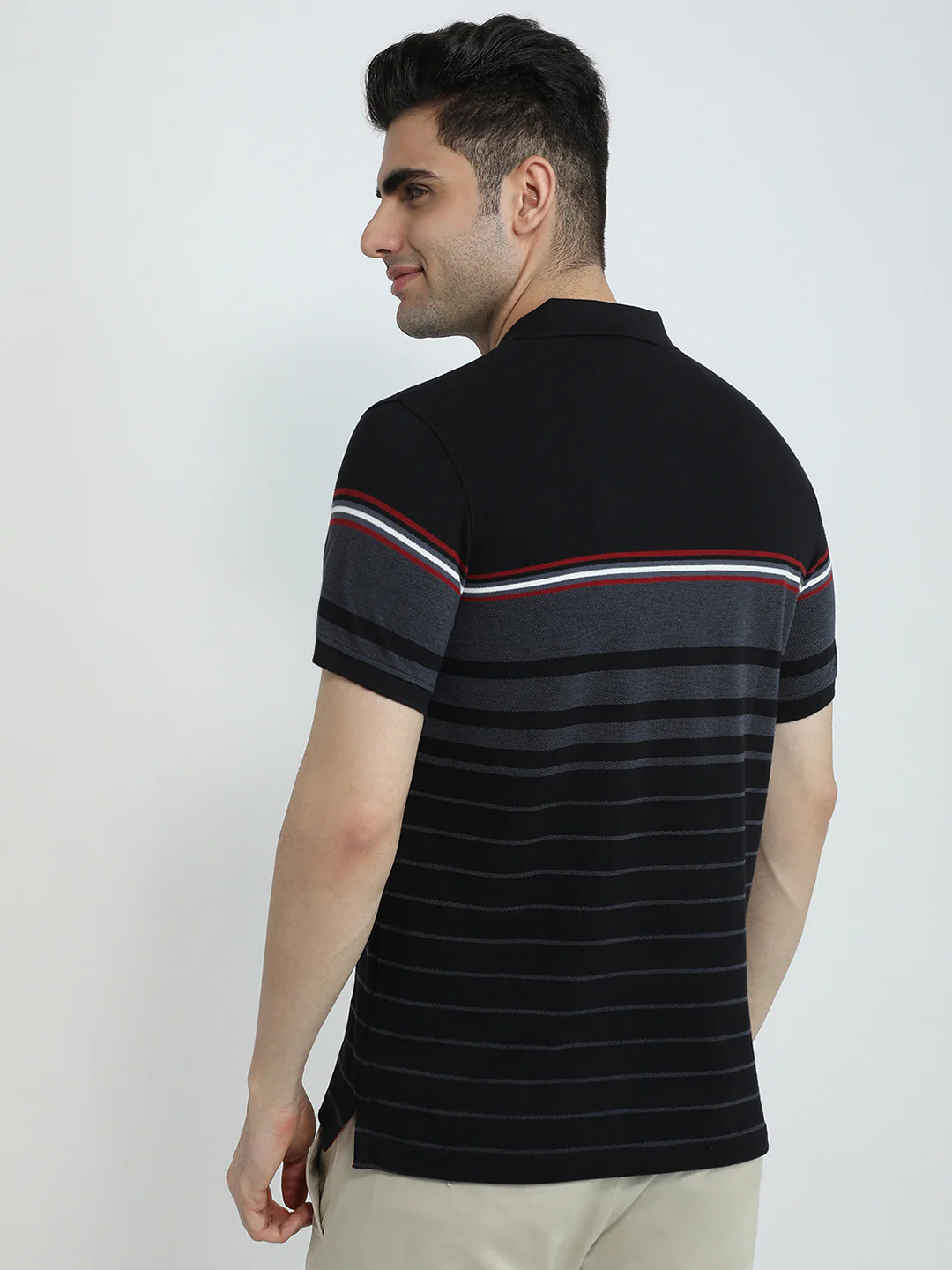 Park Avenue Men Black Slim Fit Yarn Dyed Polo Neck Collar T-shirt - Image 4