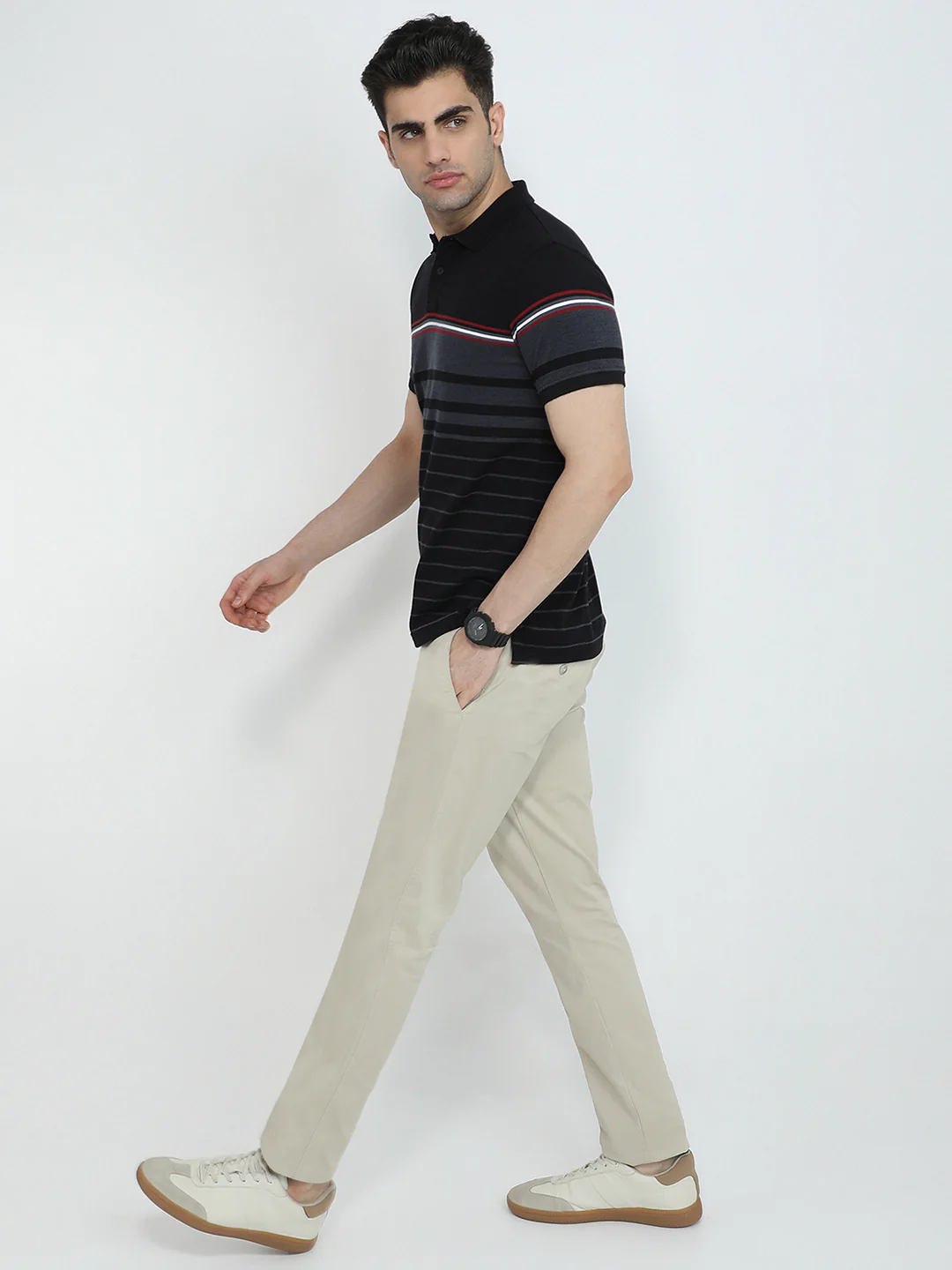 Park Avenue Men Black Slim Fit Yarn Dyed Polo Neck Collar T-shirt - Image 5
