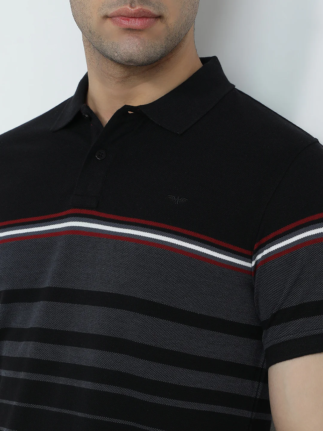 Park Avenue Men Black Slim Fit Yarn Dyed Polo Neck Collar T-shirt - Image 6