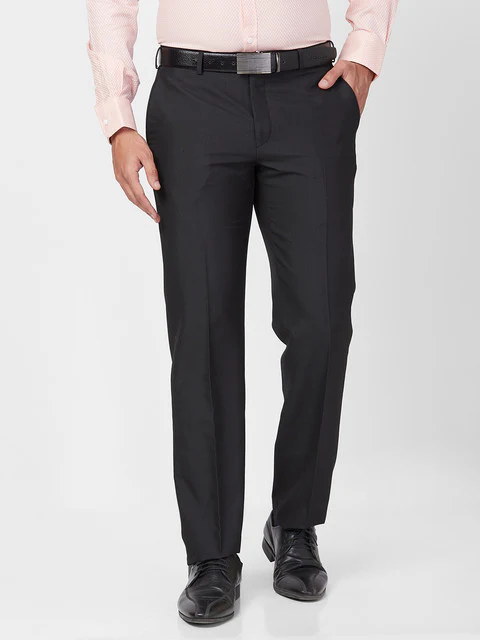 Park Avenue Men Black Smart Fit Structured Trouser