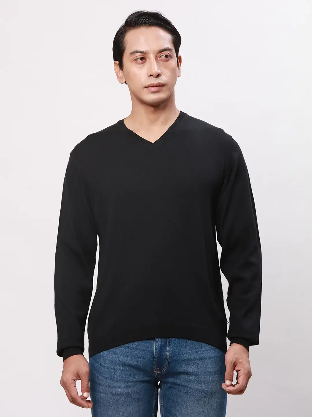 Park Avenue Men Black Solid Regular Acrylic Blend Full Sleeve Pullover