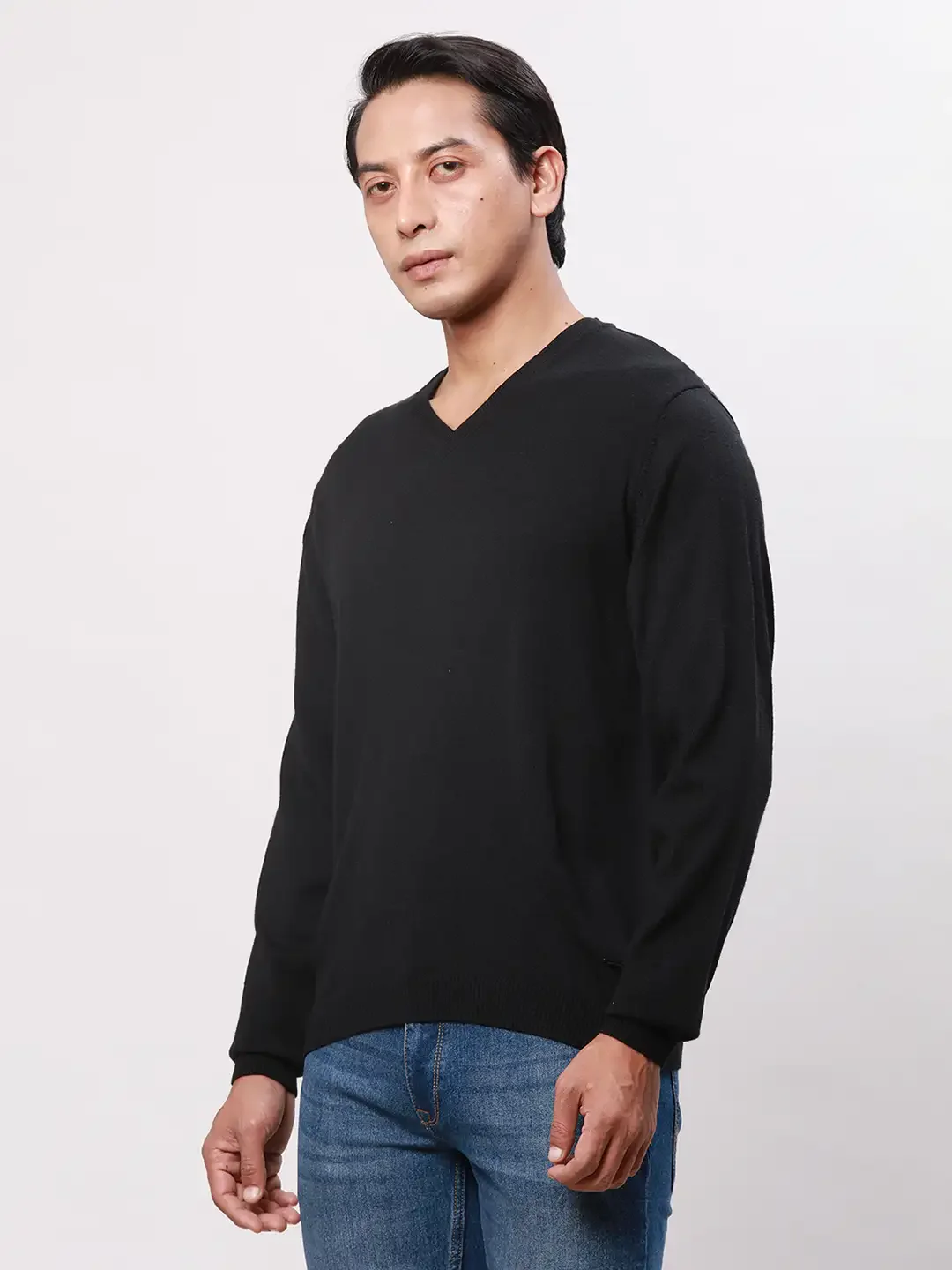 Park Avenue Men Black Solid Regular Acrylic Blend Full Sleeve Pullover - Image 3
