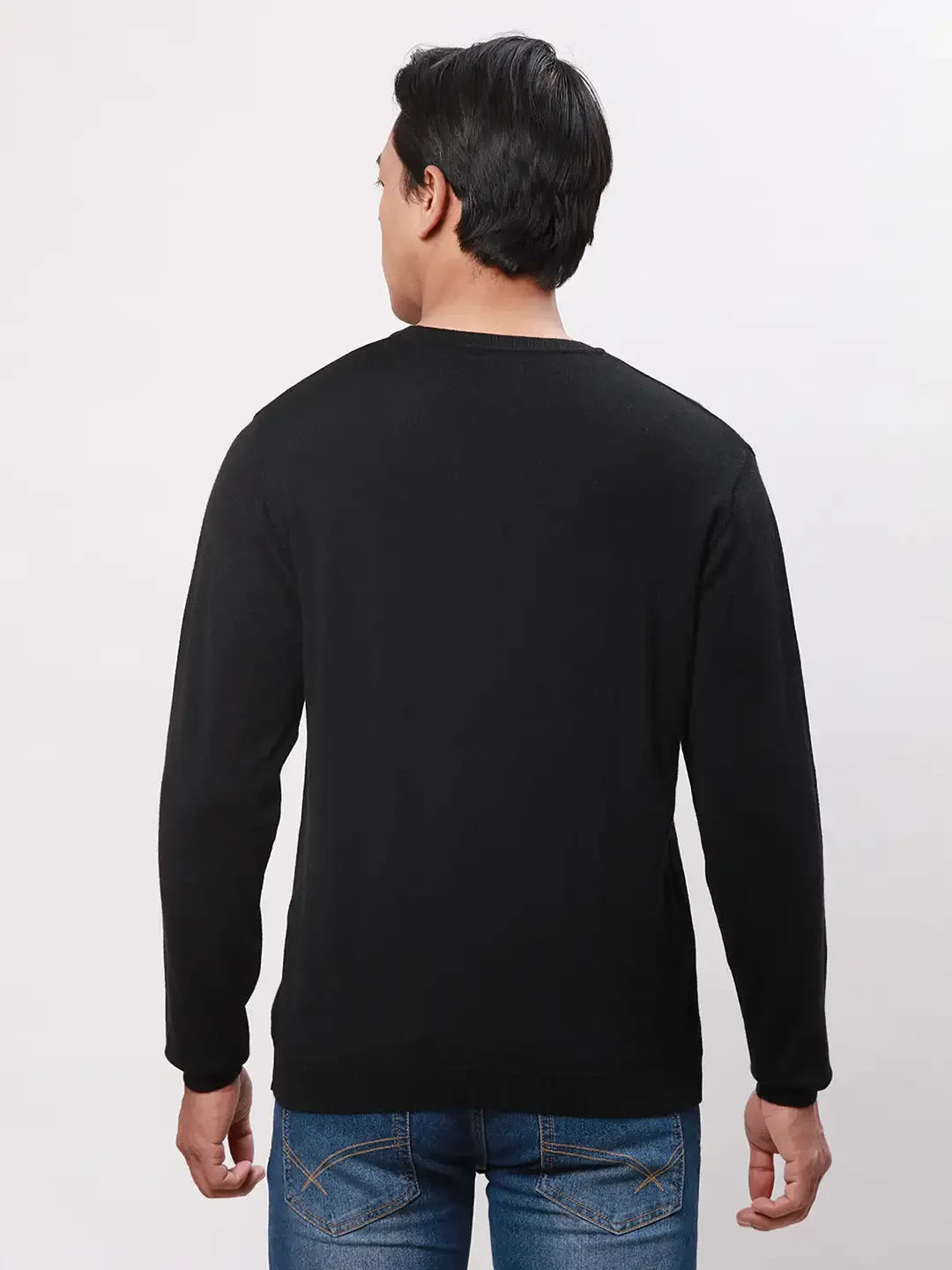 Park Avenue Men Black Solid Regular Acrylic Blend Full Sleeve Pullover - Image 4