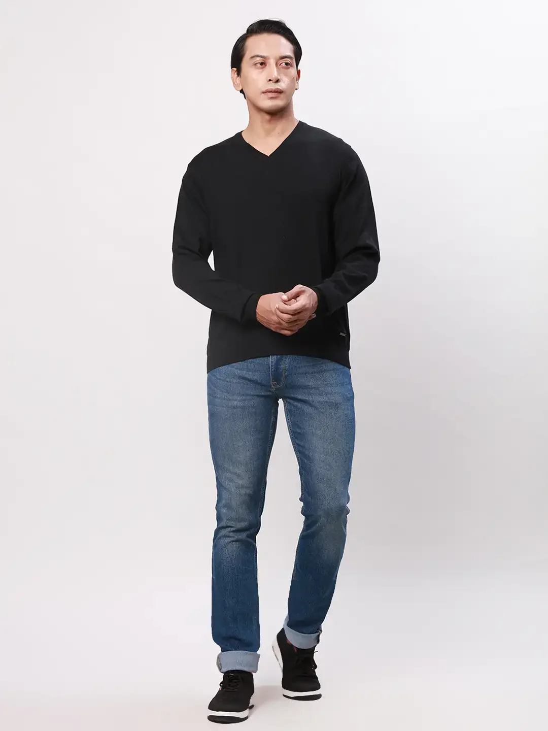Park Avenue Men Black Solid Regular Acrylic Blend Full Sleeve Pullover - Image 5