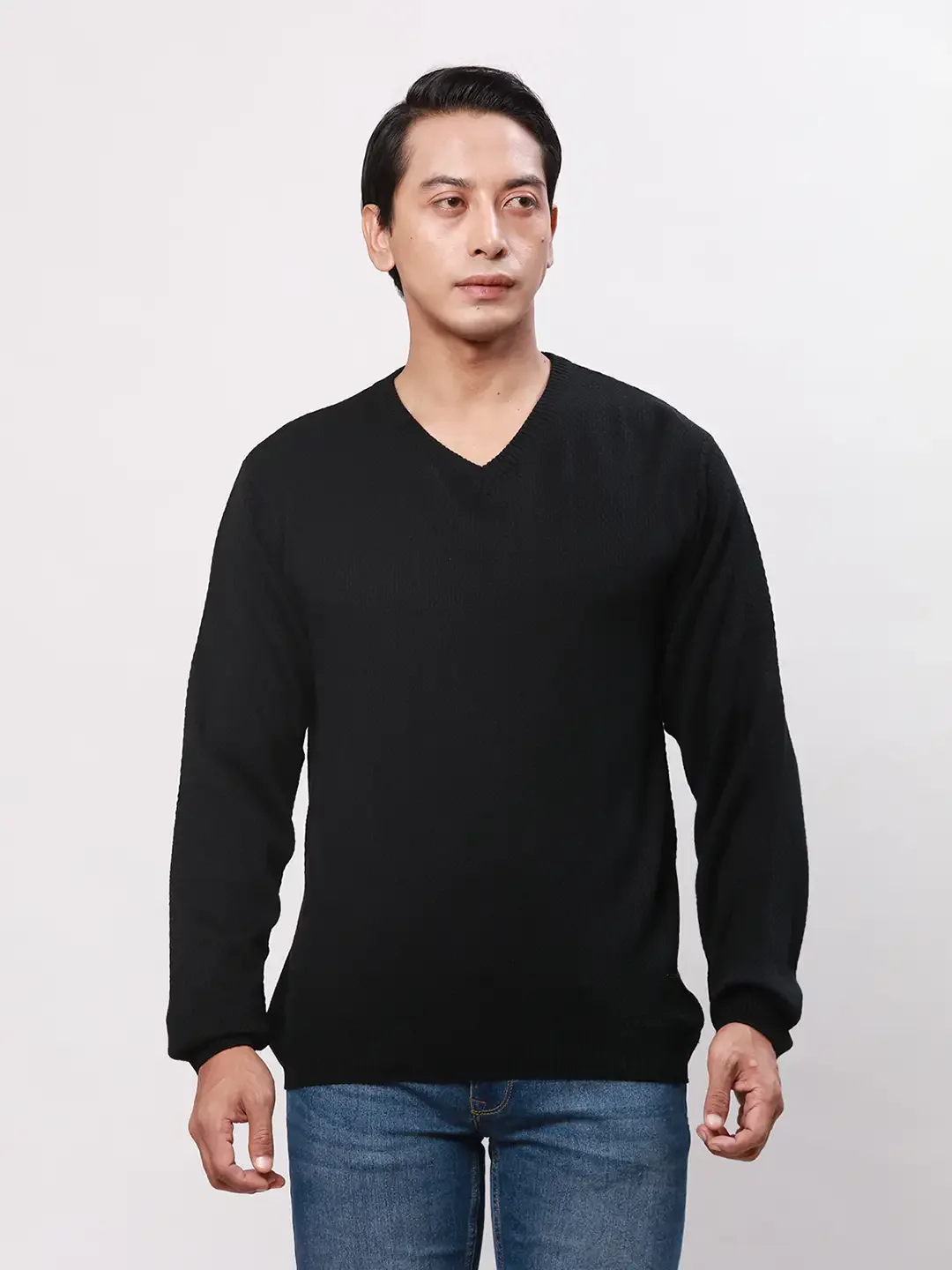 Park Avenue Men Black Solid Regular Acrylic Full Sleeve Pullover