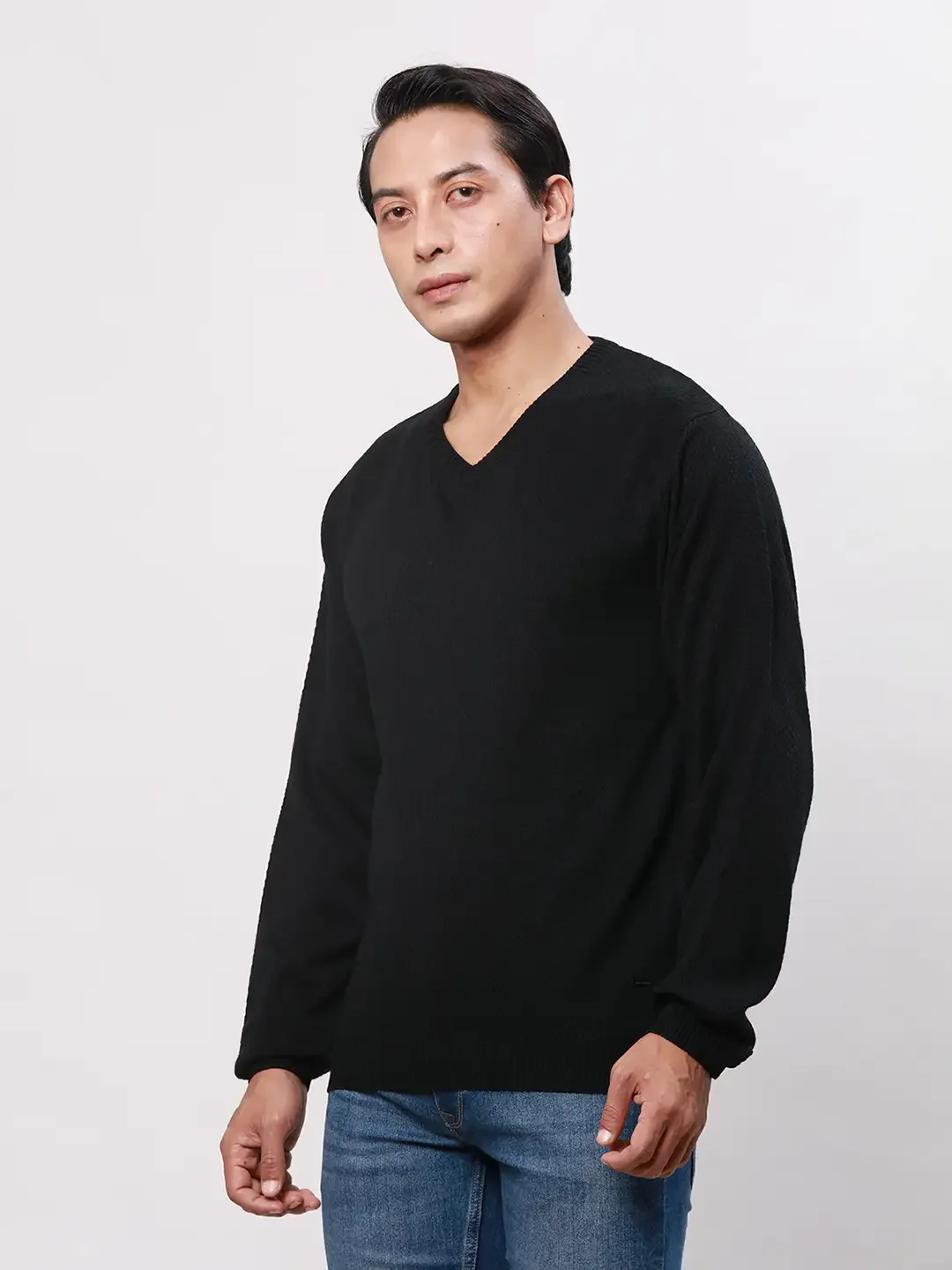 Park Avenue Men Black Solid Regular Acrylic Full Sleeve Pullover - Image 3