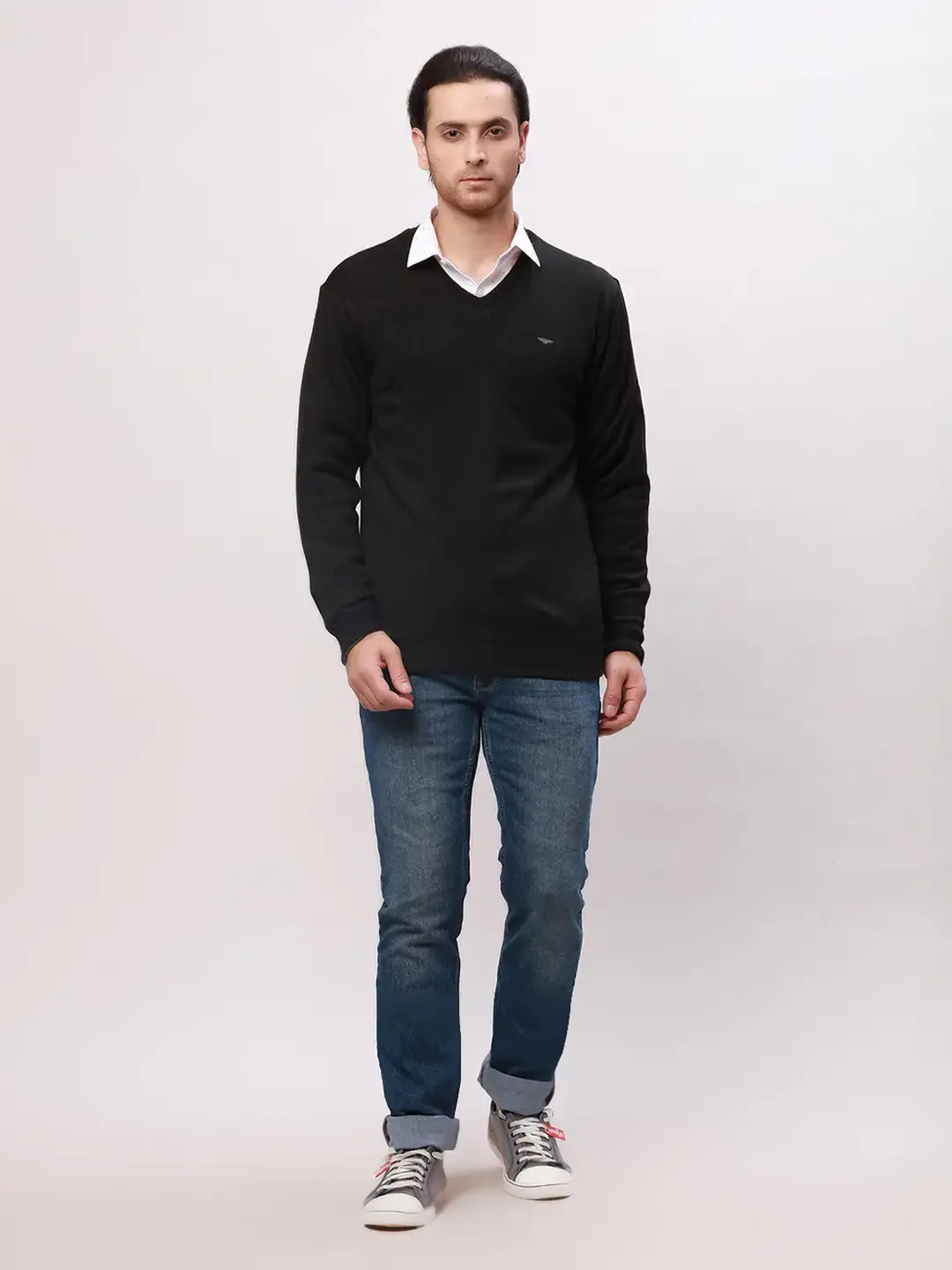 Park Avenue Men Black Solid Regular Fit Acrylic Blend Full Sleeve Pullover - Image 5