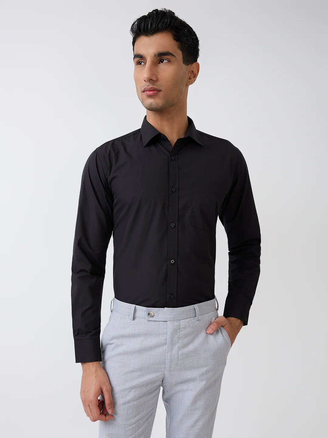 Park Avenue Men Black Solid Slim Fit Cotton Blend Formal Shirt