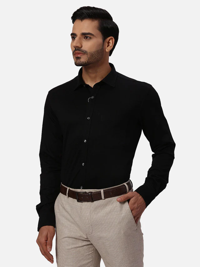 Park Avenue Men Black Solid Slim Fit Cotton Blend Formal Shirt - Image 3