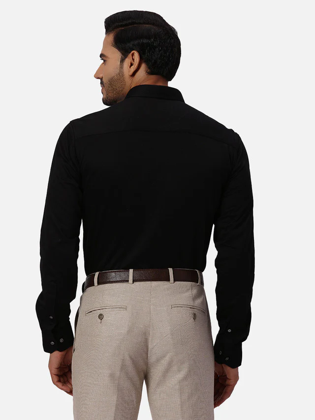 Park Avenue Men Black Solid Slim Fit Cotton Blend Formal Shirt - Image 4