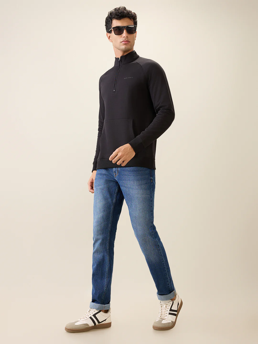 Park Avenue Men Black Solid Slim Fit Cotton Blend Full Sleeve Sweatshirt - Image 6