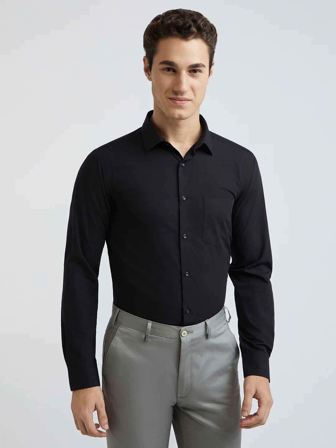 Park Avenue Men Black Solid Slim Fit Cotton Blend Shirt