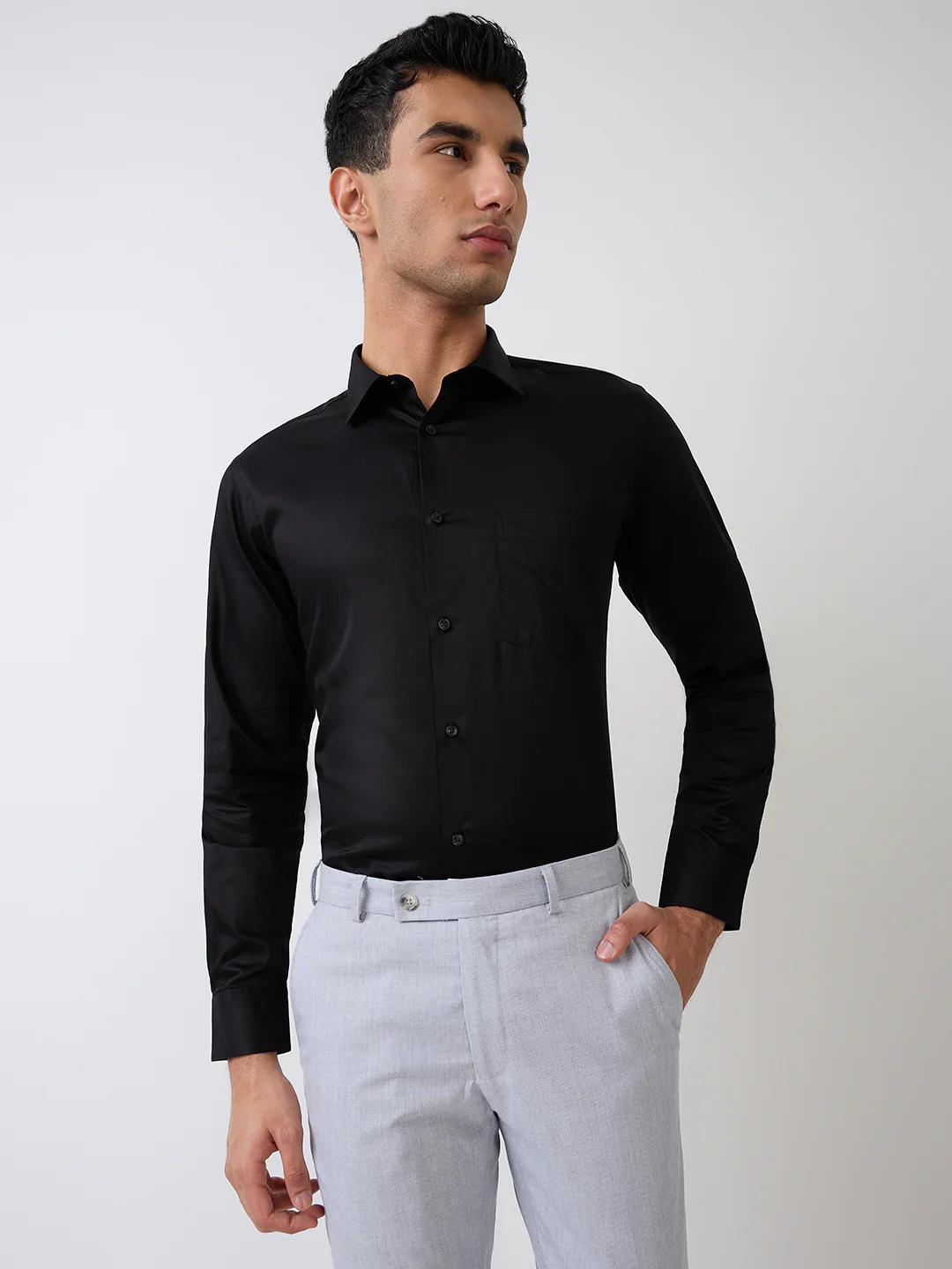 Park Avenue Men Black Solid Slim Fit Cotton Blend Shirt