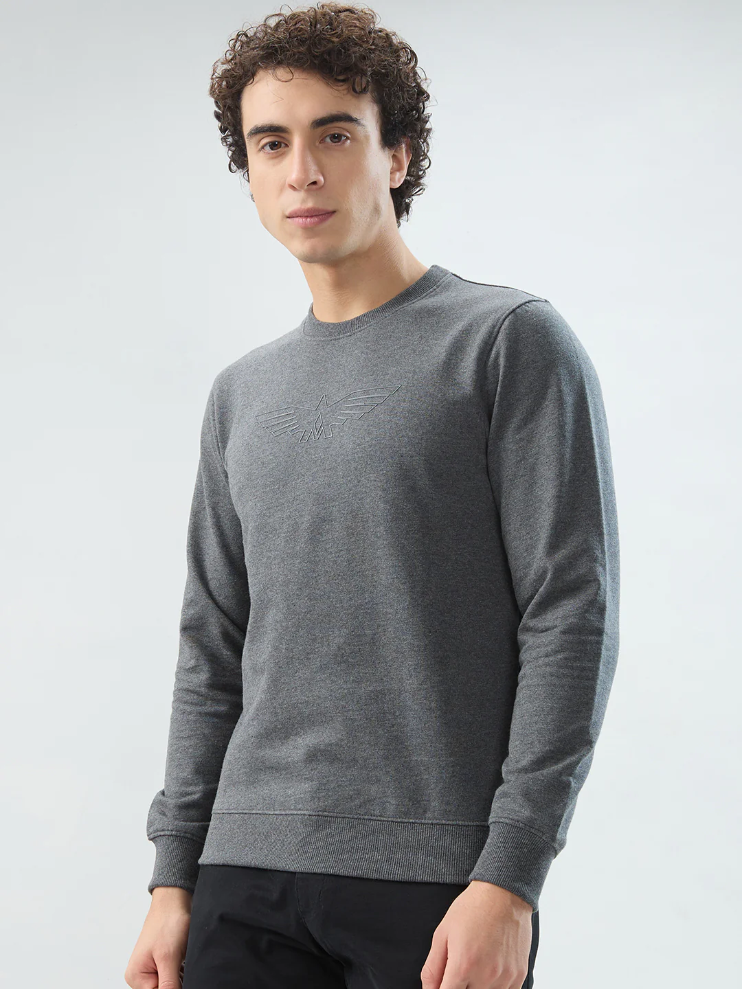 Park Avenue Men Black Solid Slim Fit Cotton Blend Sweatshirt - Image 3