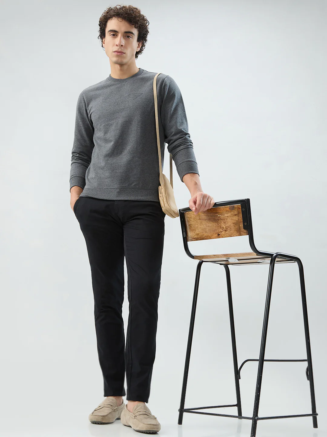 Park Avenue Men Black Solid Slim Fit Cotton Blend Sweatshirt - Image 7