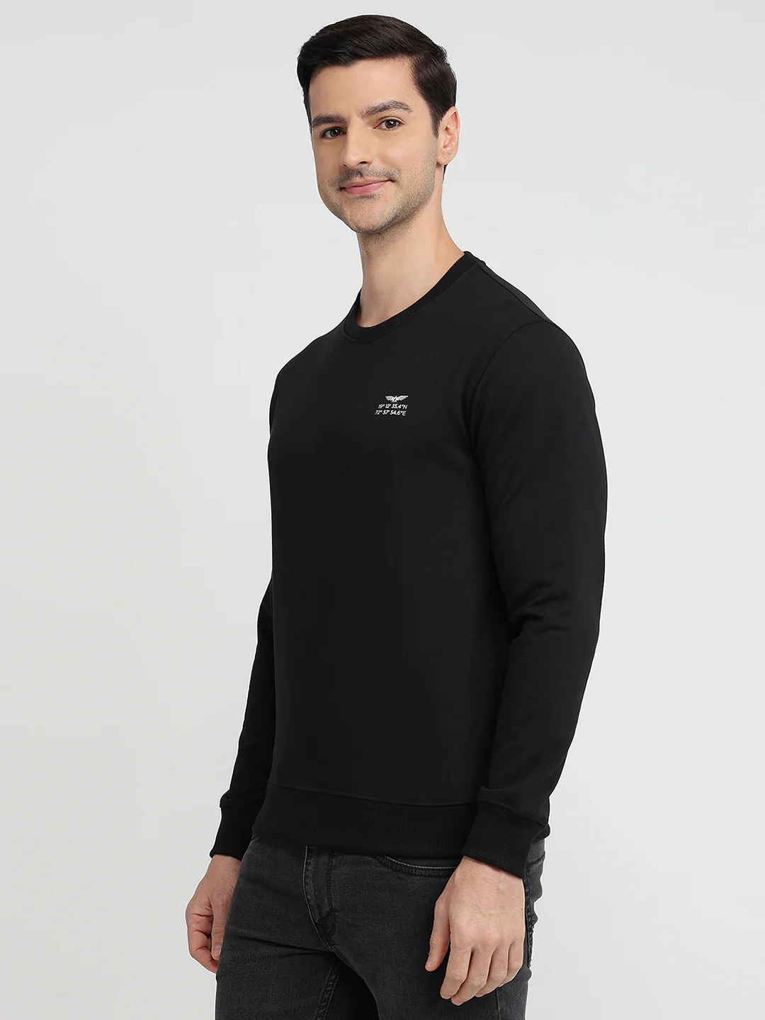 Park Avenue Men Black Solid Slim Fit Cotton Blend Sweatshirt - Image 2