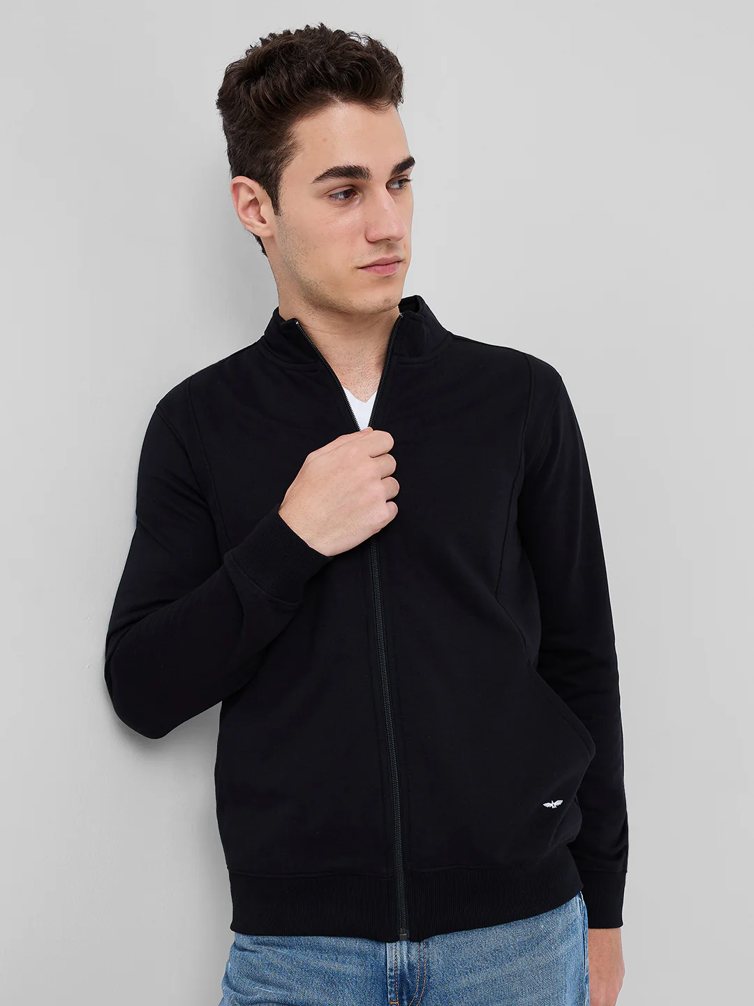 Park Avenue Men Black Solid Slim Fit Cotton Blend Sweatshirt